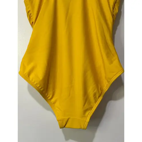 DKNY  Ruffle Plunge Underwire Tummy Control One Piece Yellow Swimsuit Size 10 NWT