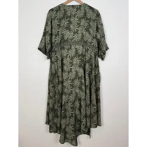 Kantha Bae Open Front Green Leaf Print Kimono Duster Lightweight Flowy Boho OS Size undefined
