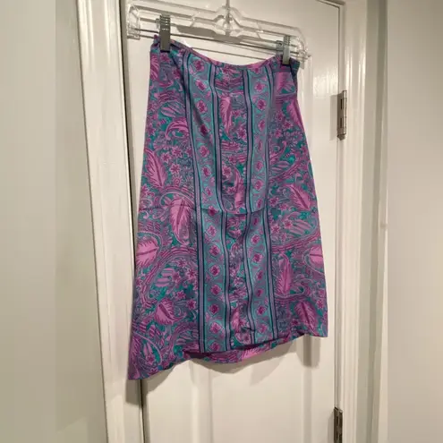 Boho Queens Size S Silk Blend Pink Mandala Paisley Lightweight Zip Midi Skirt