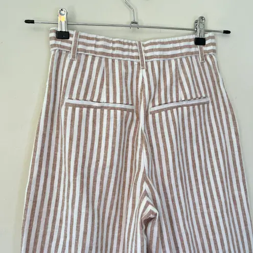 Abercrombie & Fitch Abercrombie Tailored Pleated High Rise Wide Leg Crop Stripe Trouser Tan White