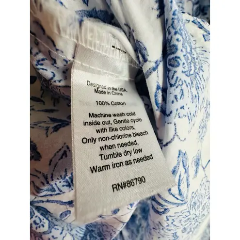 The Company Store Nightshirt Small Cottagecore Button Front Cotton Nightgown Blue