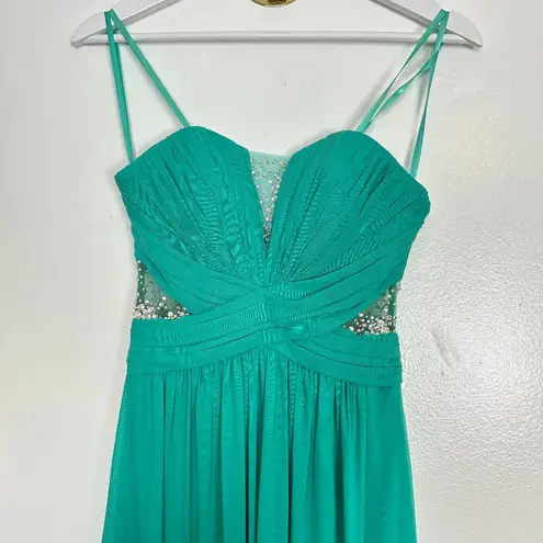 La Femme  Stunning Beaded Strapless Mesh & Jersey Gown in Spearmint Size US 4