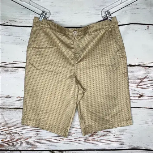 NYDJ NWT Size 12 Khaki & Purple Polka Dot 11” Inseam LiftxTuck Bermuda Shorts