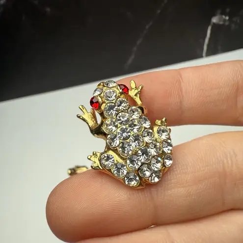 Multi Color Rhinestone Frog Tack Lapel Pin & Brooch Lot Of 2 Gold Tone