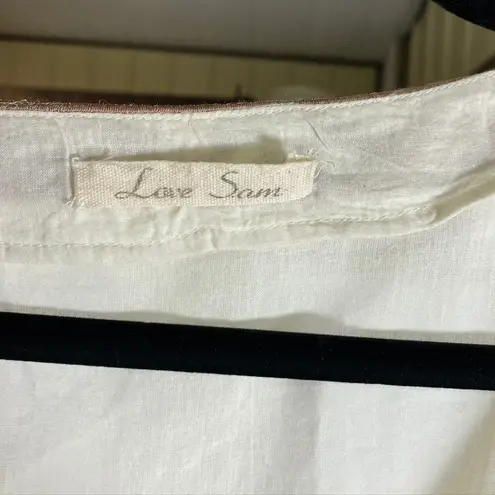 Love Sam Beaded Embroidered Tunic Top Blouse Beige Cotton Boho Women's L