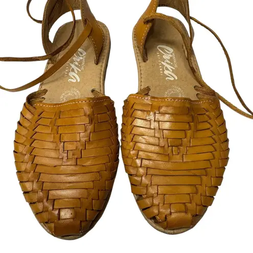 Erika Vintage Huarrache Women's Woven Leather Sandals Lace Up Flats Shoes 9