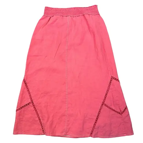 XCVI Vintage 90s Y2K Ramie Linen Midi Skirt Muted Cherry Red Crochet Medium