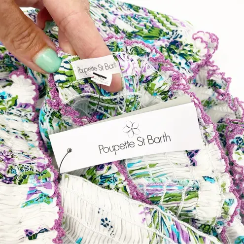 Poupette St. Barth Soledad Smocked Mini Dress Aqua Rain Forrest Tropical Jungle