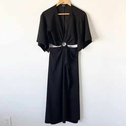 Bardot Kimono Sleeve Cut out V-Neck Skirt Midi Dress in Black