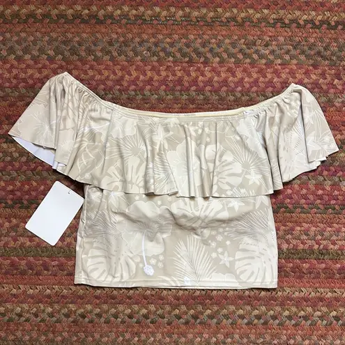 Kortni Jeane NWT TAN PALM LEAF OFF THE SHOULDER SWIM TOP MODEST
