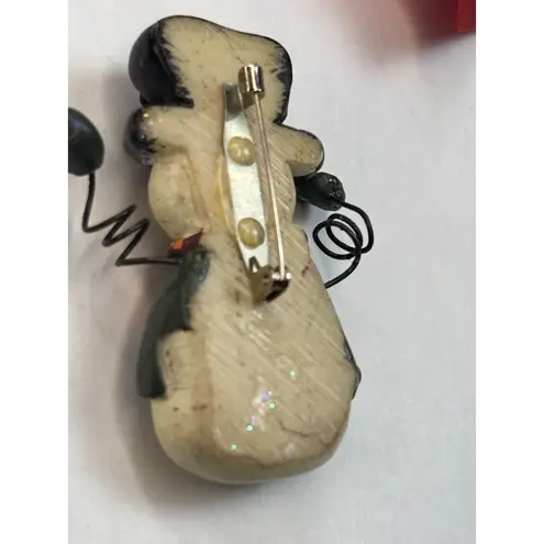 Vintage Snowman Brooch Pin With Hat & Scarf 2" Hand