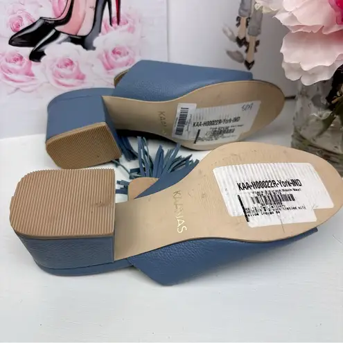 Kaanas Blue Pompom Leather Loafer Mule Sandal Size 6