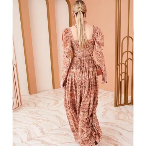 Ulla Johnson Rabia Horizon Brown Printed Silk Blend Maxi Gown Dress Women’s 2