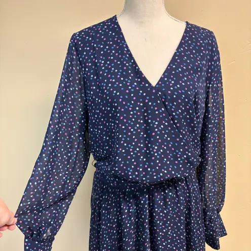 Jason Wu J Navy Blue Polka Dot Faux Wrap Shirred Skirt Dress Size L