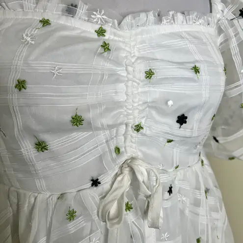 NWT BaeVely Babydoll Dress SMALL White Embroidered Mini Tulle Smocked Fairycore