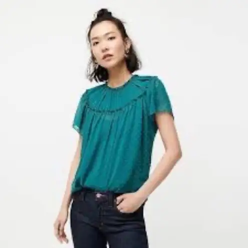 J.Crew NWT  Gathered bib top in drapey swiss dot in green