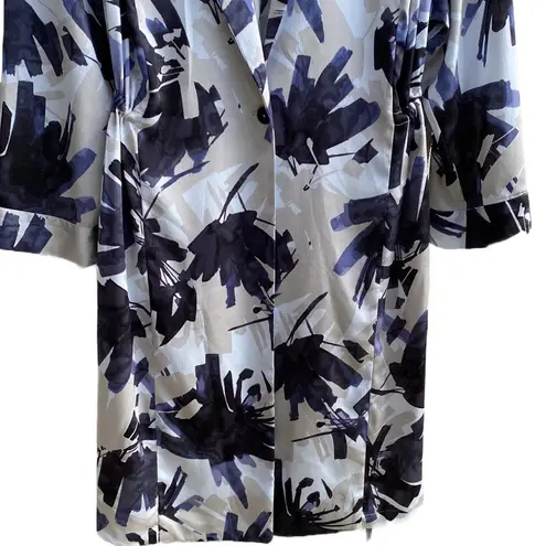 Nic+Zoe Inky Flowers Satin Crepe Single-Button Long Jacket, Adjustable Waist