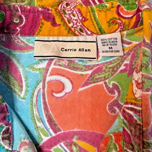 VTG Carrie Allen Paisley Beaded Sequin Denim Jacket Womens Medium Cotton Boho Yellow