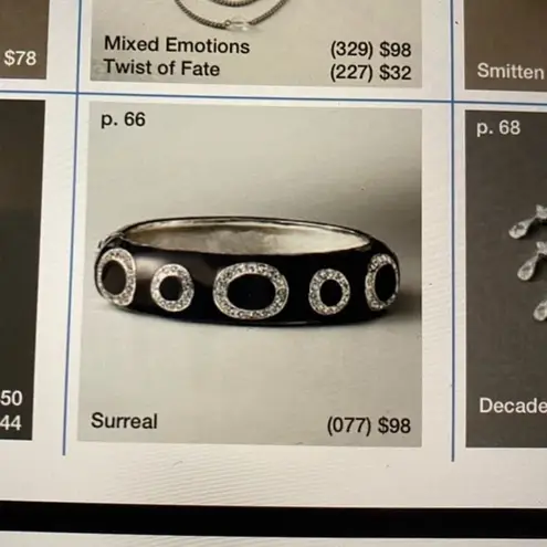 Lia Sophia Surreal Black Enamel Bangle Bracelet Rhinestone Accents Hinge Close