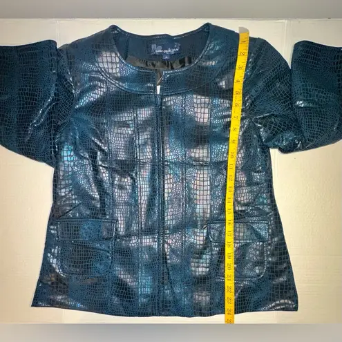 Susan Graver Jacket Womens Size Small Teal Reptile Faux Leather Zip Up Lined New