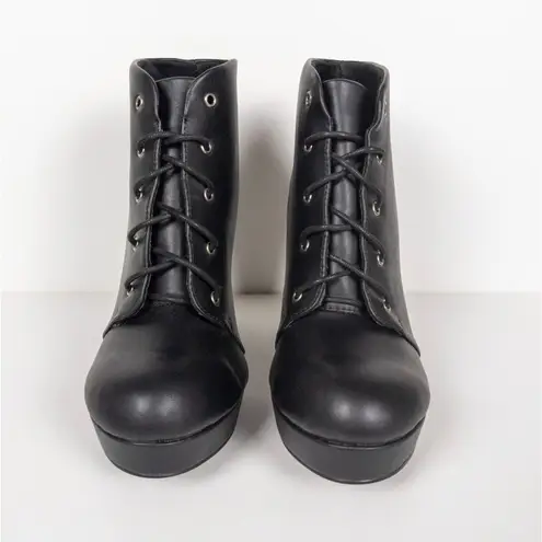 Bonnibel Black Heeled Lace Up Platform Ankle Booties Faux Leather Women's 9