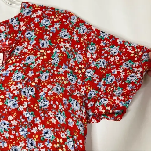 Circles 'N Sand | Vintage Floral Red Button Short Sleeve Romper M Size M