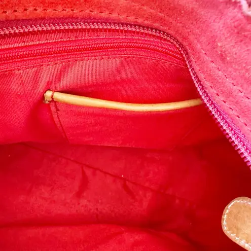 Claudia Firenze Purse British Tan Leather Red Suede Trim Handbag Tote Italy READ Brown