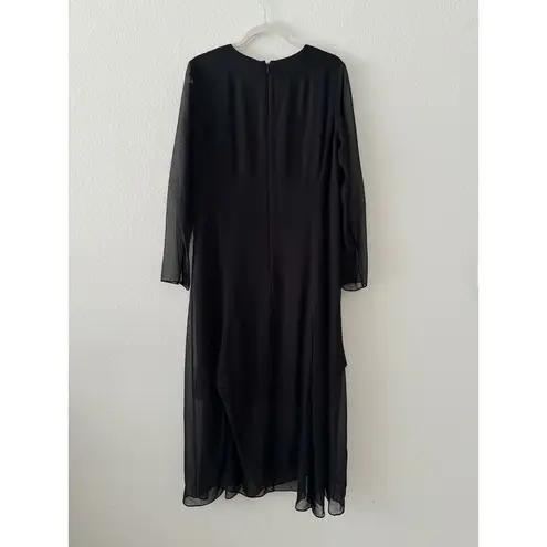 Akris 100% Mulberry Silk Sheer Long Sleeve Layered Midi Dress Black Size 10