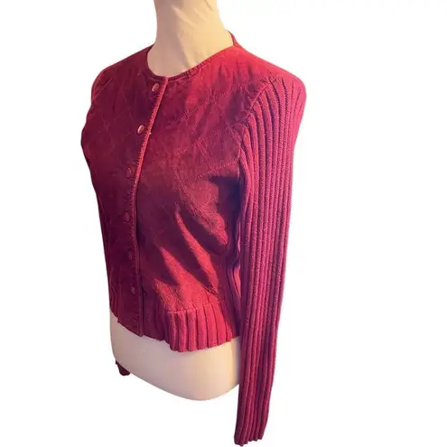 JOHN PAUL RICHARD Uniform Collection Women’s Small Leather & Knit Cardigan Sweat Red