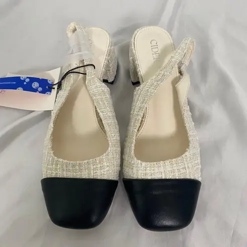 Cider Coquette Cream White Black Color Block Mary Jane Sling Back Heels 7.5