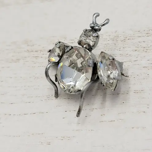 Vintage 1960 Austrian Crystal 3D Bug Brooch Silver Tone Insect Pin