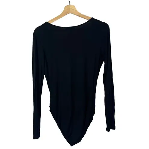 Ella Moss Black Bella Long Sleeve Wrap Front Bodysuit L