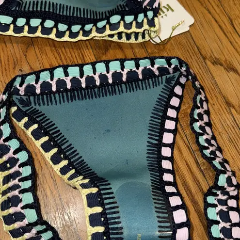 kiini NWT Flor Teal multi Crocheted Swimsuit bikini swim set size L specks