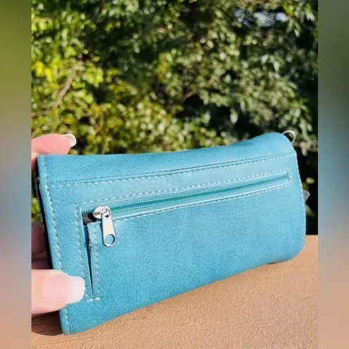 Turquoise Rhinestone Skull Concealed Carry Shoulder Bag & Wallet Set NWT Blue