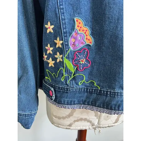 I Love Jesus Embroidered Denim Jean Jacket Medium Blue