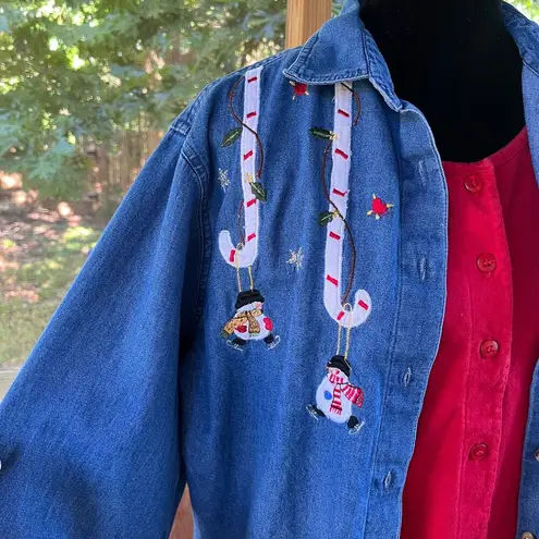 Casey & Max Women's Vintage Christmas Holiday Layered Shirt Size L Blue Size L