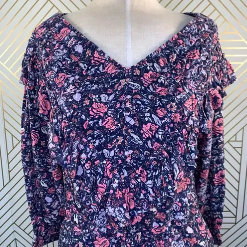 Rebecca Taylor La Vie Toile Fleur Floral Midi Dress Midnight Blue Size Medium
