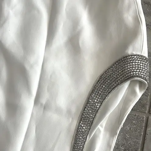 DAVID KOMA Glass Embellished Strapless Crystal Trim Dress, Size 2 New w/Tag White