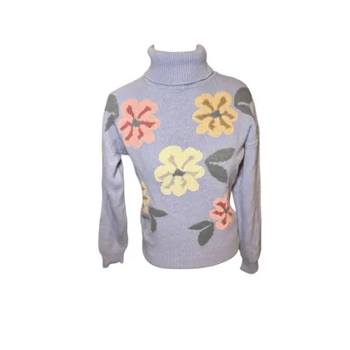 Raffaella Lambswool Angora Rabbit Hair Periwinkle Blue Floral Turtleneck M Size M
