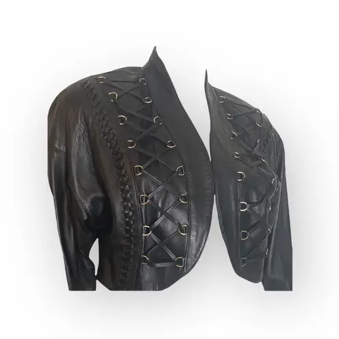 Vintage 90s Y2K: Erez x Lillie Rubin ☻︎ Whip Stitch Leather Jacket ☻︎ Black Gold Size M