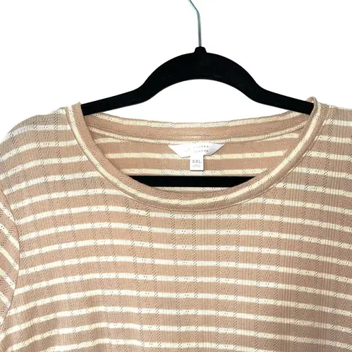 LC Lauren Conrad Tan & White Striped Short Sleeve Peplum Top