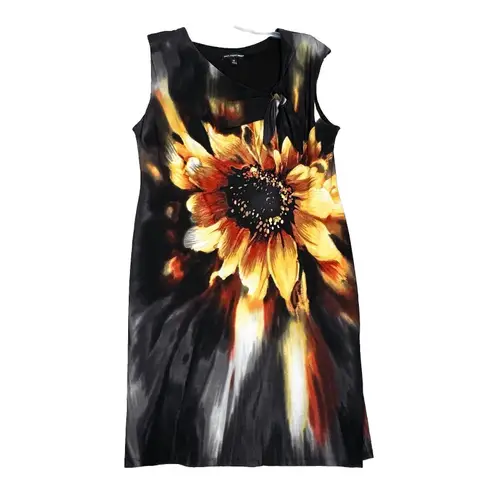Saint Tropez West Dress Womens 14 Black Yellow Floral Sheath Sunflower Colorful