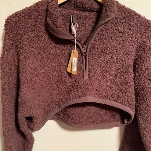SKIMS NWT Garnet Cozy Knit Sherpa Teddy Cropped Pullover Half Zip Up Size XXS/XS