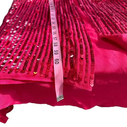 Mac Duggal NEW Sequin Embellished V Neck Sleeveless High Slit Gown Red Pink 8