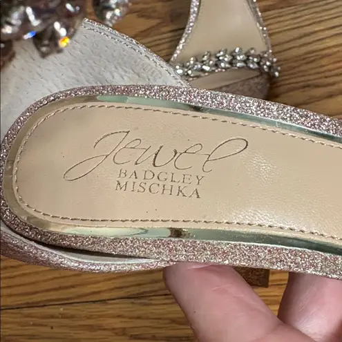 Badgley Mischka Mayra Ankle Strap Evening Shoe rose gold glitter size 8