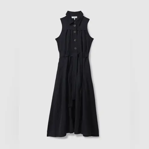 Reiss HEIDI VISCOSE-LINEN BELTED MIDI DRESS IN NAVY, Size 4 , $298