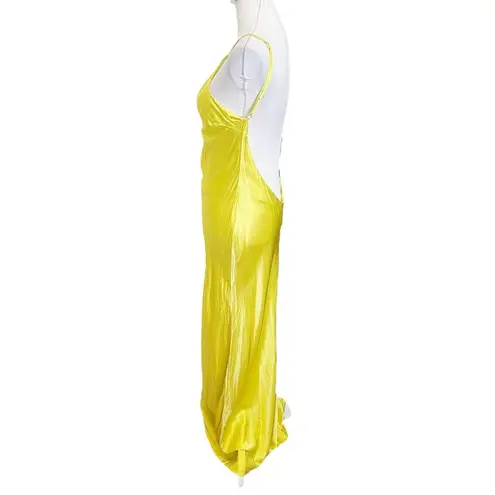 Meshki  Lucia Maxi Satin Cutout Slip Dress Golden Yellow Chartreuse Womens Size M