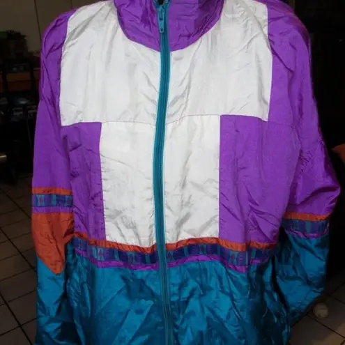 Vintage 90s Bolo Spirit boho tribal LG Wind Breaker Full Zip Jacket Purple Blue