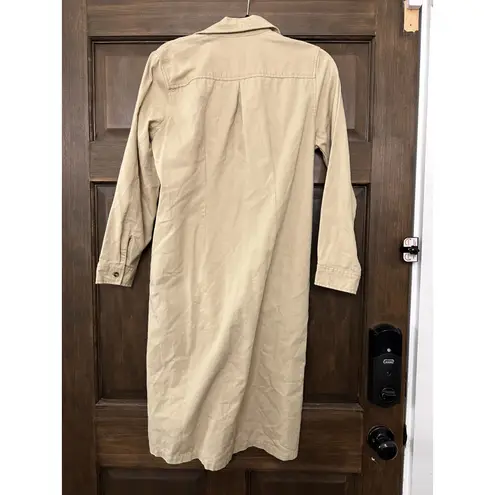 Blair  Tan Khaki Button Up 100% Cotton Midi Dress Size Small