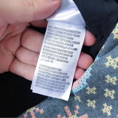 Farm Rio • Macaw Island Dress long sleeve maxi black cross stitch print